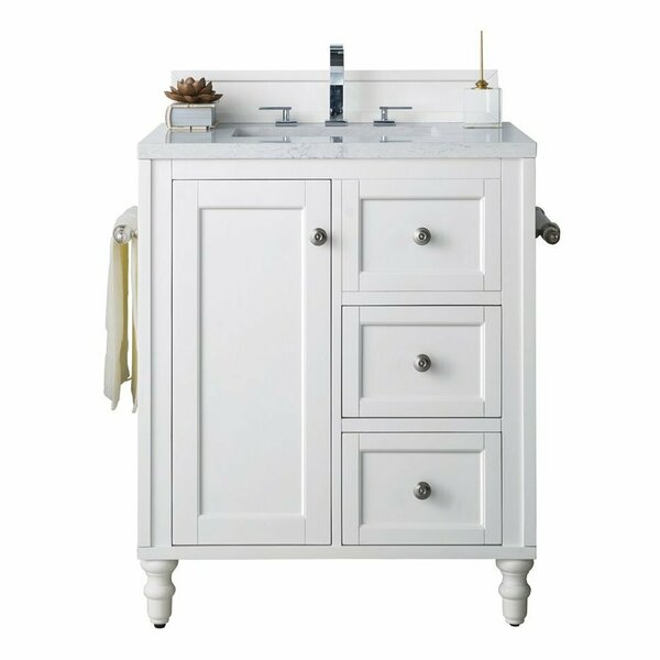 James Martin Vanities Copper Cove Encore 30in Single Vanity, Bright White w/ 3 CM Eternal Jasmine Pearl Quartz Top 301-V30-BW-3EJP